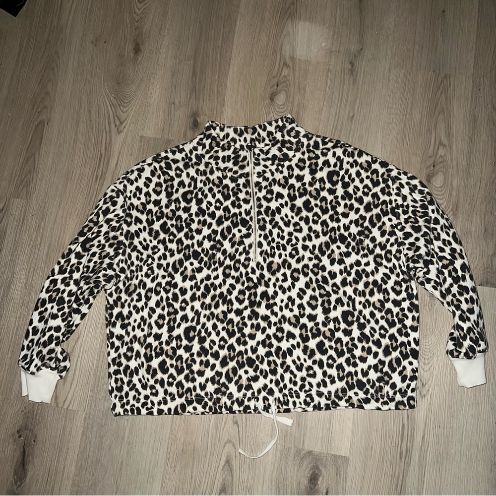 Old Navy Leopard Print Half Zip Mockneck Sweatshirt Size L Black Beige Pullover